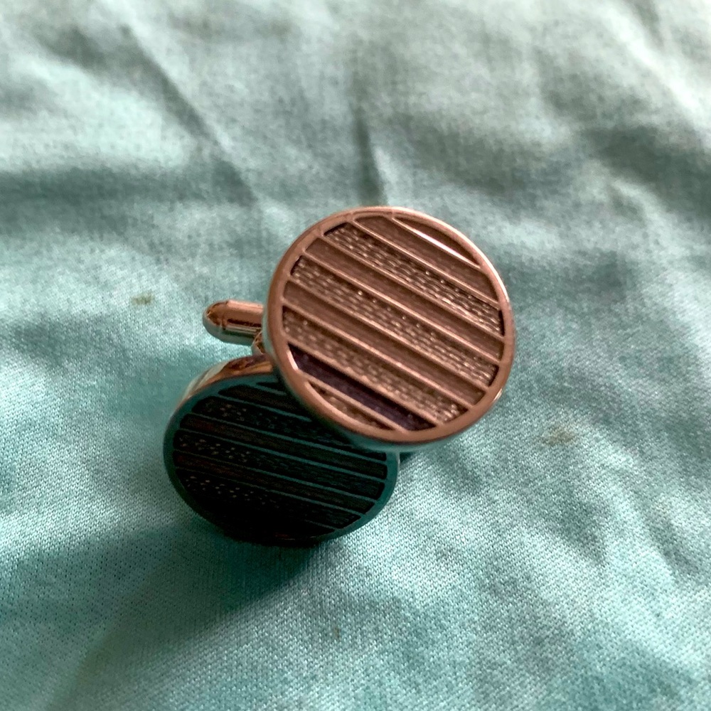 Round Stainless Steel Striped Cufflinks (EUC)